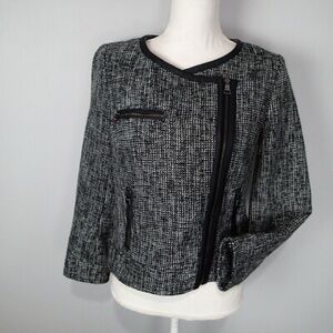 Banana Republic Moto Black and Gray Tweed Blazer with Side Zippers